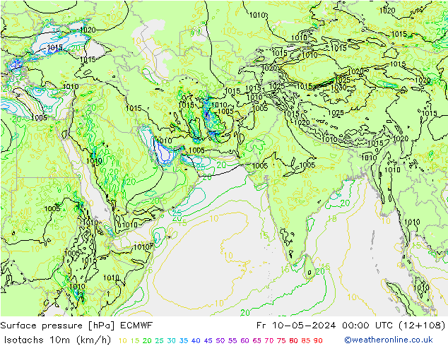 Isotachs (kph) ECMWF Fr 10.05.2024 00 UTC