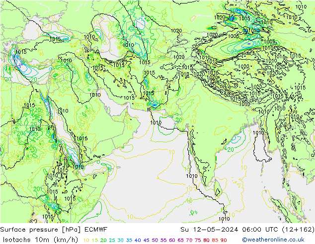Isotachs (kph) ECMWF Su 12.05.2024 06 UTC