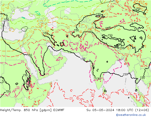 Geop./Temp. 850 hPa ECMWF dom 05.05.2024 18 UTC