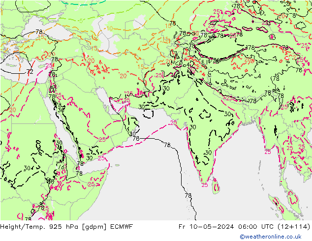 Height/Temp. 925 hPa ECMWF Fr 10.05.2024 06 UTC