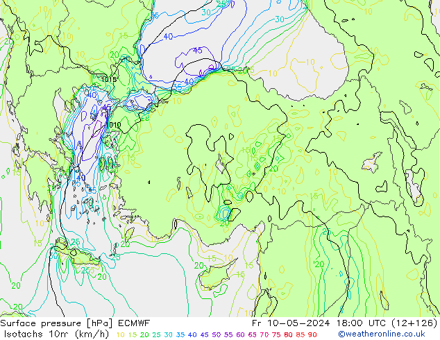 Isotachs (kph) ECMWF Sex 10.05.2024 18 UTC