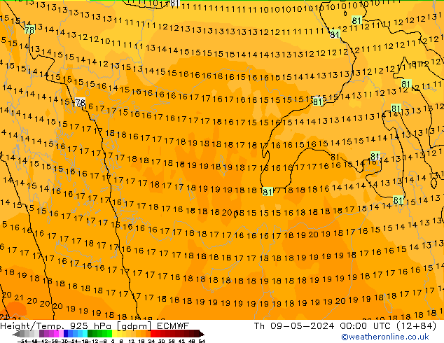 Hoogte/Temp. 925 hPa ECMWF do 09.05.2024 00 UTC