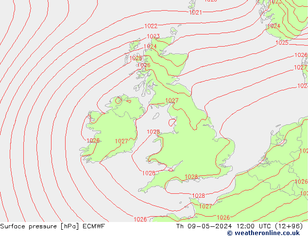 Atmosférický tlak ECMWF Čt 09.05.2024 12 UTC