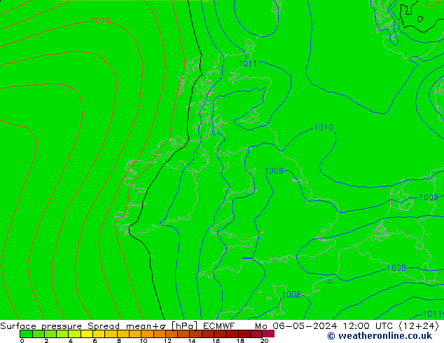 Surface pressure Spread ECMWF Mo 06.05.2024 12 UTC