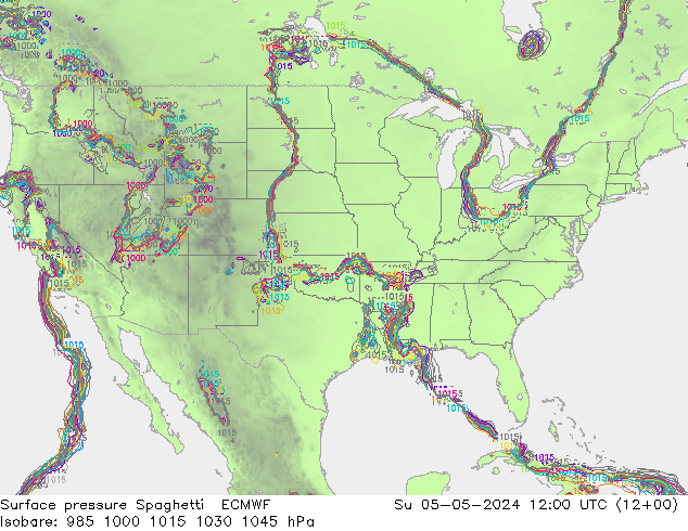 Presión superficial Spaghetti ECMWF dom 05.05.2024 12 UTC