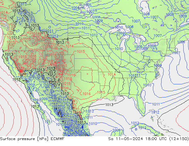 Surface pressure ECMWF Sa 11.05.2024 18 UTC