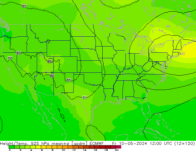 Yükseklik/Sıc. 925 hPa ECMWF Cu 10.05.2024 12 UTC