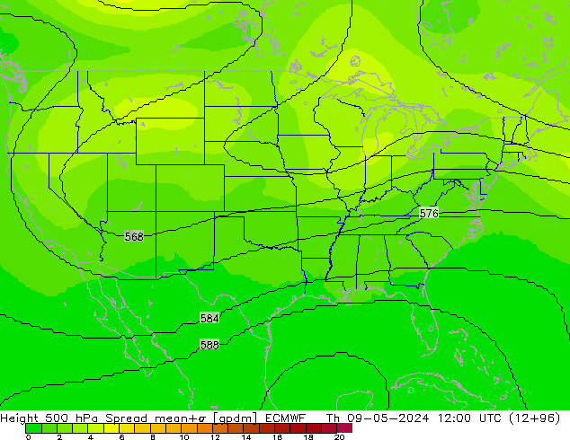 Hoogte 500 hPa Spread ECMWF do 09.05.2024 12 UTC