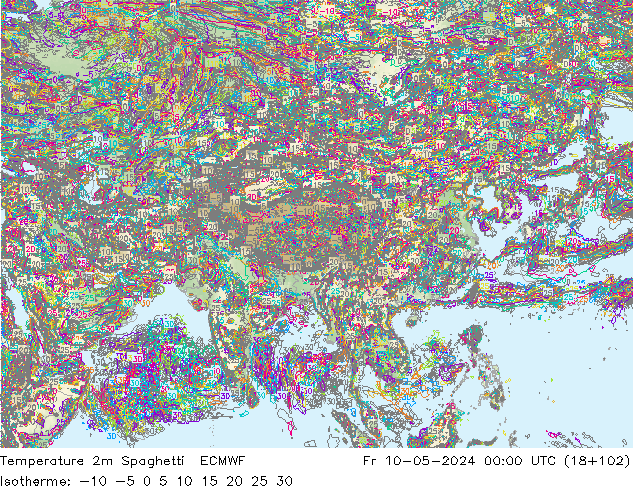 карта температуры Spaghetti ECMWF пт 10.05.2024 00 UTC