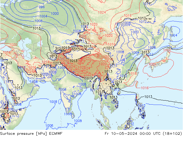 Atmosférický tlak ECMWF Pá 10.05.2024 00 UTC