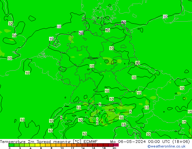Temperatura 2m Spread ECMWF lun 06.05.2024 00 UTC
