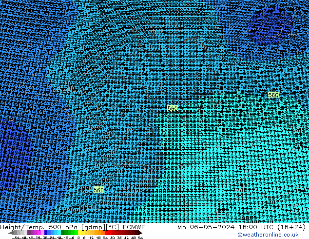 Geop./Temp. 500 hPa ECMWF lun 06.05.2024 18 UTC