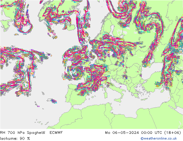 RH 700 hPa Spaghetti ECMWF Mo 06.05.2024 00 UTC