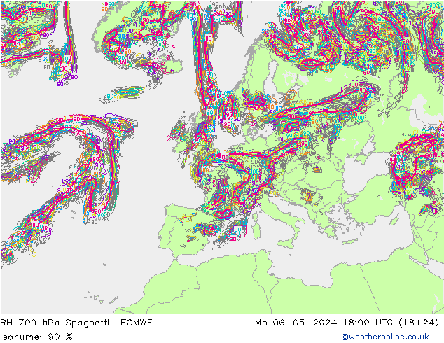 RH 700 hPa Spaghetti ECMWF Seg 06.05.2024 18 UTC