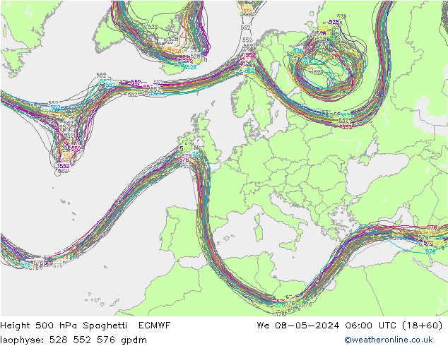 500 hPa Yüksekliği Spaghetti ECMWF Çar 08.05.2024 06 UTC