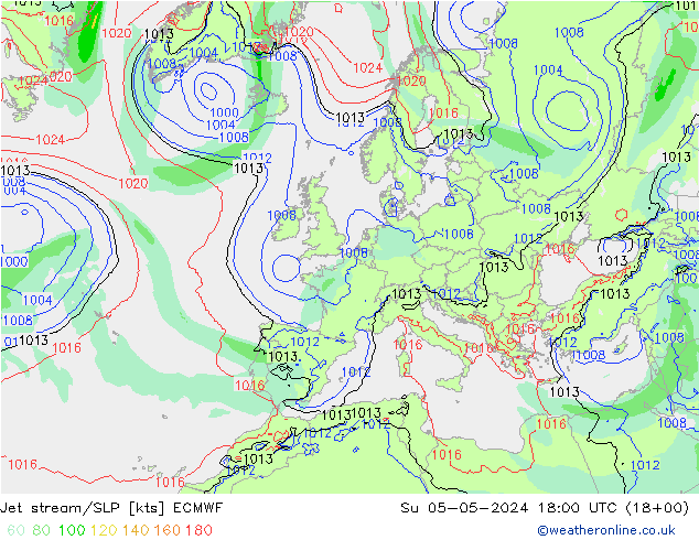 Polarjet/Bodendruck ECMWF So 05.05.2024 18 UTC