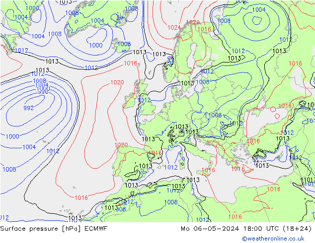 Atmosférický tlak ECMWF Po 06.05.2024 18 UTC