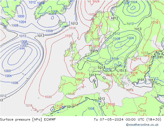 Surface pressure ECMWF Tu 07.05.2024 00 UTC