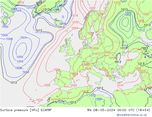 Bodendruck ECMWF Mi 08.05.2024 00 UTC