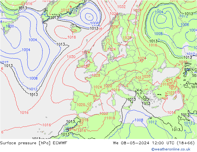 pressão do solo ECMWF Qua 08.05.2024 12 UTC