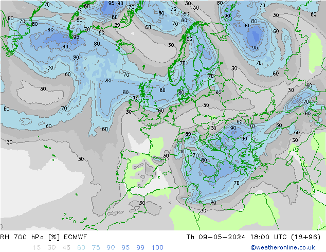 700 hPa Nispi Nem ECMWF Per 09.05.2024 18 UTC