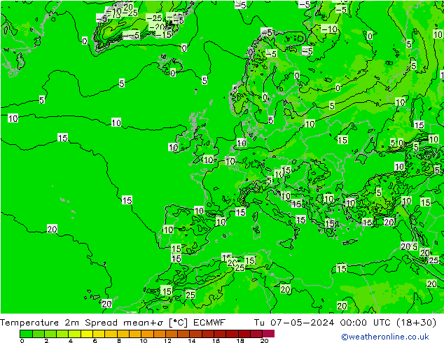 Temperaturkarte Spread ECMWF Di 07.05.2024 00 UTC