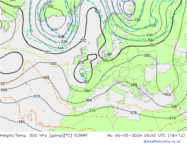 Height/Temp. 500 hPa ECMWF pon. 06.05.2024 06 UTC