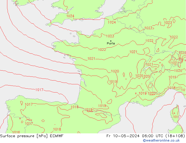ciśnienie ECMWF pt. 10.05.2024 06 UTC