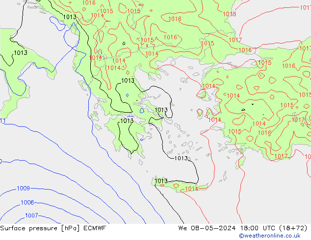 pressão do solo ECMWF Qua 08.05.2024 18 UTC