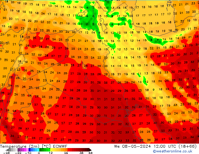 Temperatura (2m) ECMWF Qua 08.05.2024 12 UTC