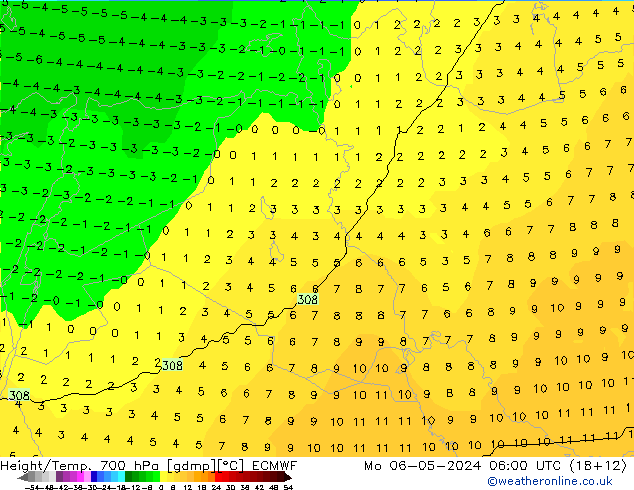 Yükseklik/Sıc. 700 hPa ECMWF Pzt 06.05.2024 06 UTC