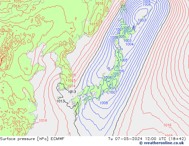 Surface pressure ECMWF Tu 07.05.2024 12 UTC