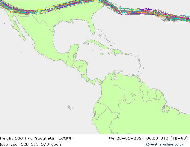 Height 500 hPa Spaghetti ECMWF Mi 08.05.2024 06 UTC