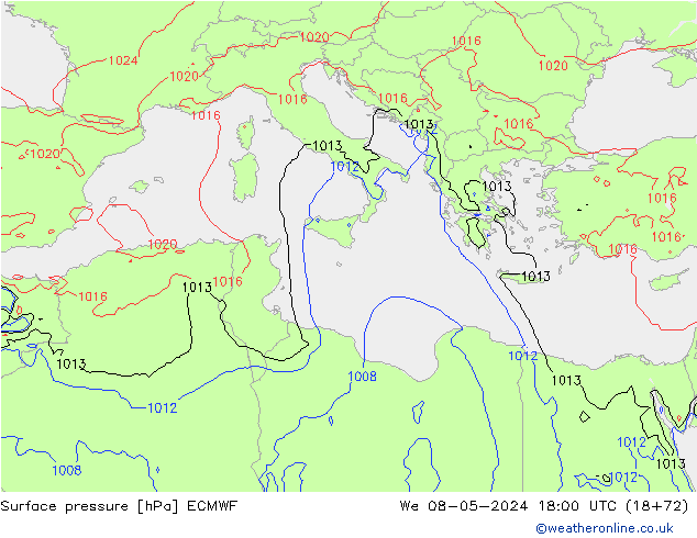 ciśnienie ECMWF śro. 08.05.2024 18 UTC