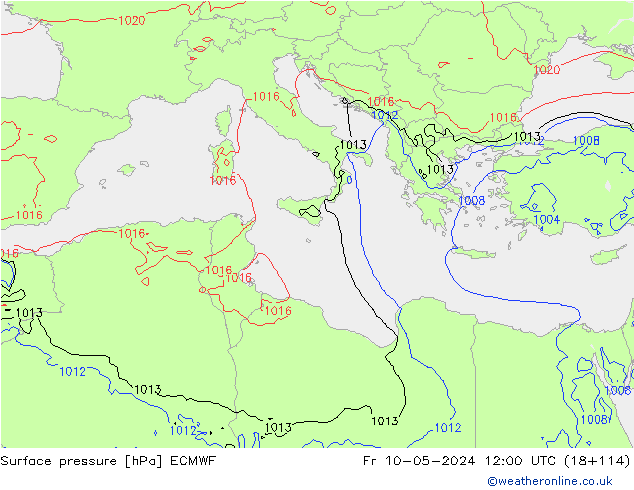 Bodendruck ECMWF Fr 10.05.2024 12 UTC