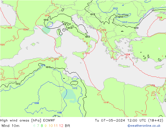 High wind areas ECMWF  07.05.2024 12 UTC