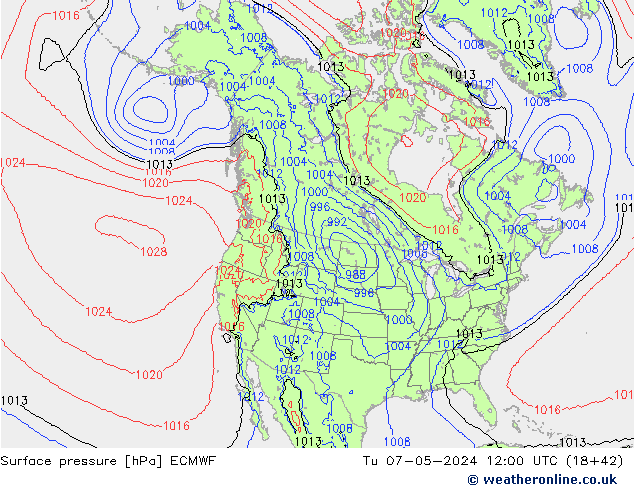 Atmosférický tlak ECMWF Út 07.05.2024 12 UTC