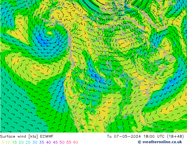 Surface wind ECMWF Tu 07.05.2024 18 UTC