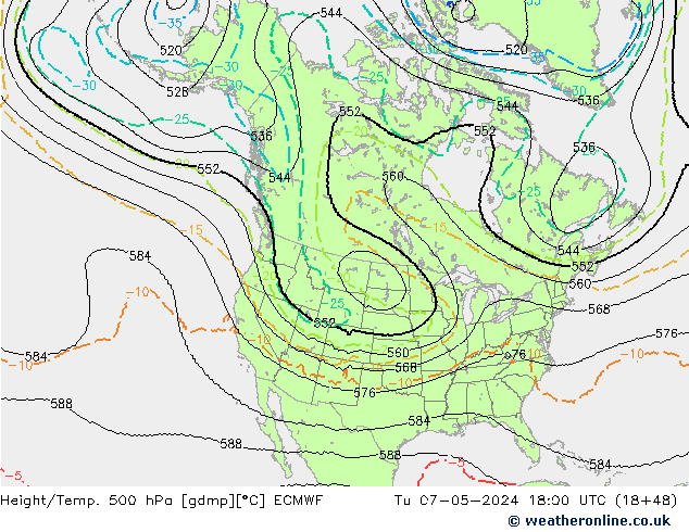 Height/Temp. 500 гПа ECMWF вт 07.05.2024 18 UTC