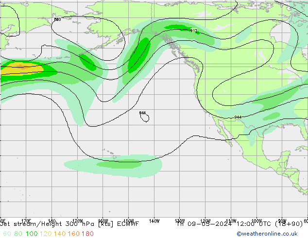 Jet stream/Height 300 hPa ECMWF Th 09.05.2024 12 UTC
