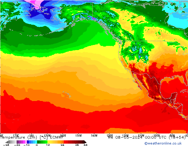 Temperatura (2m) ECMWF mer 08.05.2024 00 UTC