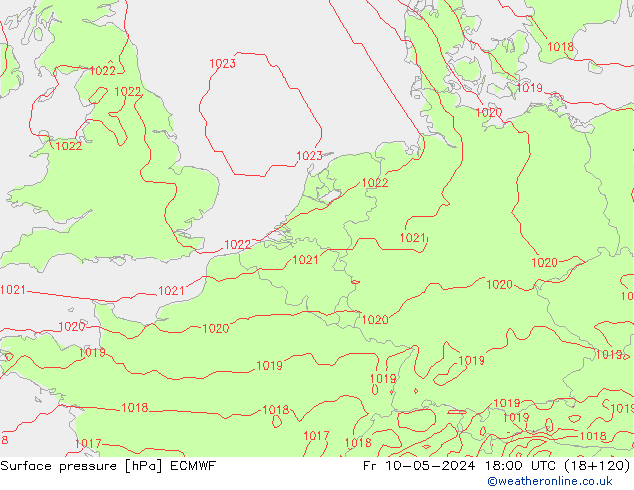 Surface pressure ECMWF Fr 10.05.2024 18 UTC