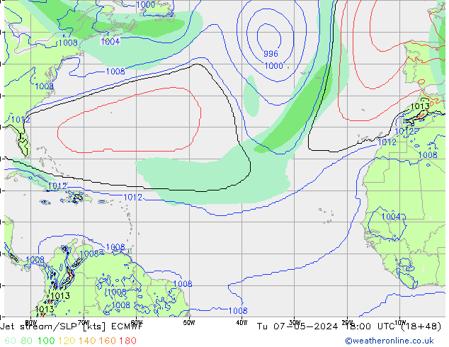 Jet Akımları/SLP ECMWF Sa 07.05.2024 18 UTC