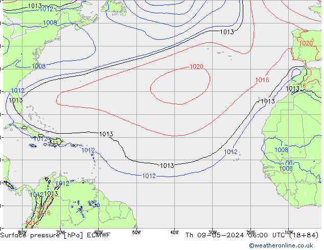 Pressione al suolo ECMWF gio 09.05.2024 06 UTC