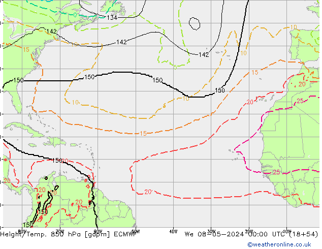 Height/Temp. 850 гПа ECMWF ср 08.05.2024 00 UTC