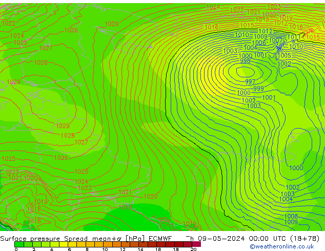 Surface pressure Spread ECMWF Th 09.05.2024 00 UTC