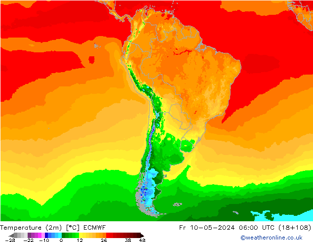 Temperature (2m) ECMWF Fr 10.05.2024 06 UTC