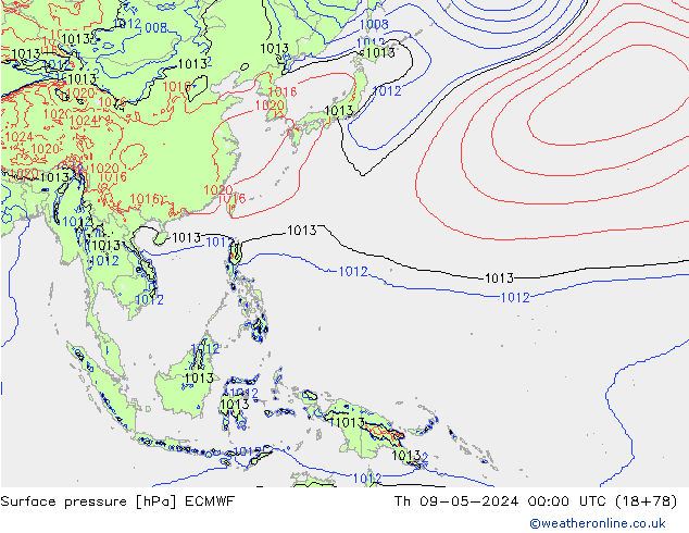 Atmosférický tlak ECMWF Čt 09.05.2024 00 UTC