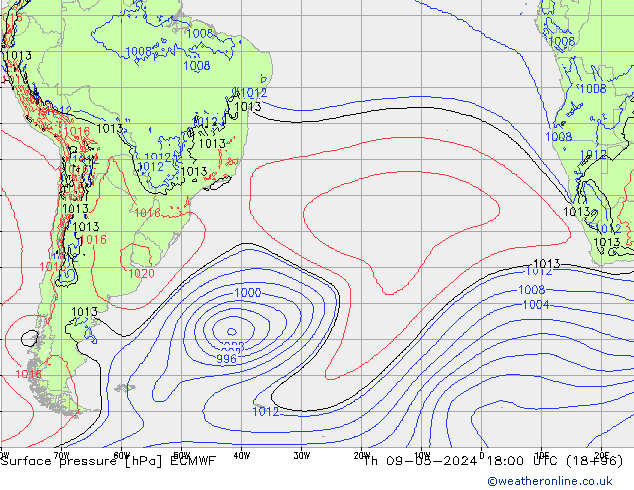 pressão do solo ECMWF Qui 09.05.2024 18 UTC