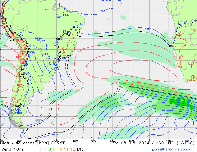 High wind areas ECMWF mer 08.05.2024 06 UTC